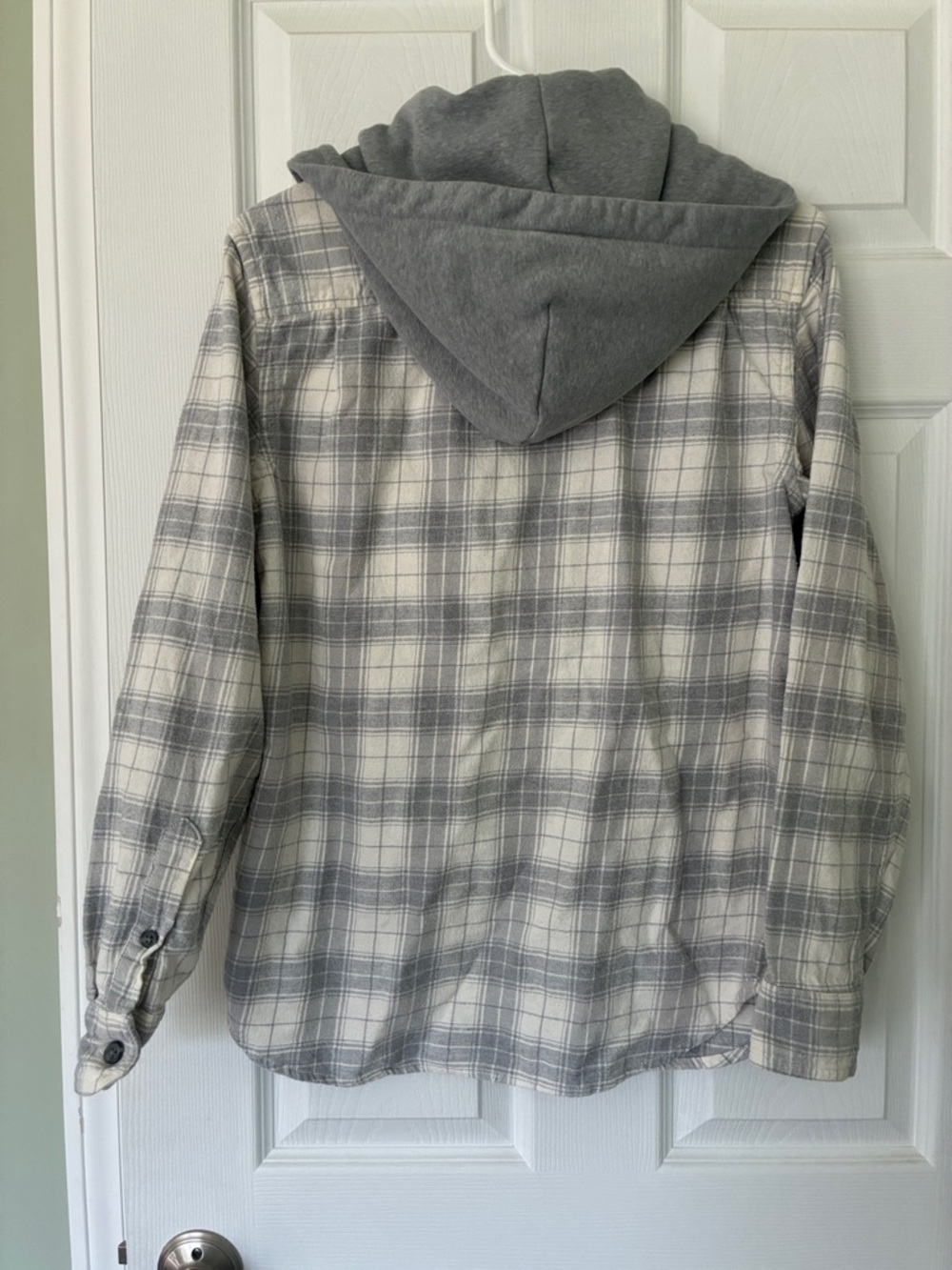 Old Navy Gray and Cream Plaid Hooded Shirt Men’s Small - Picture 3 of 3